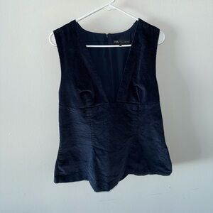 Zara Navy Velvet Deep V Camisole